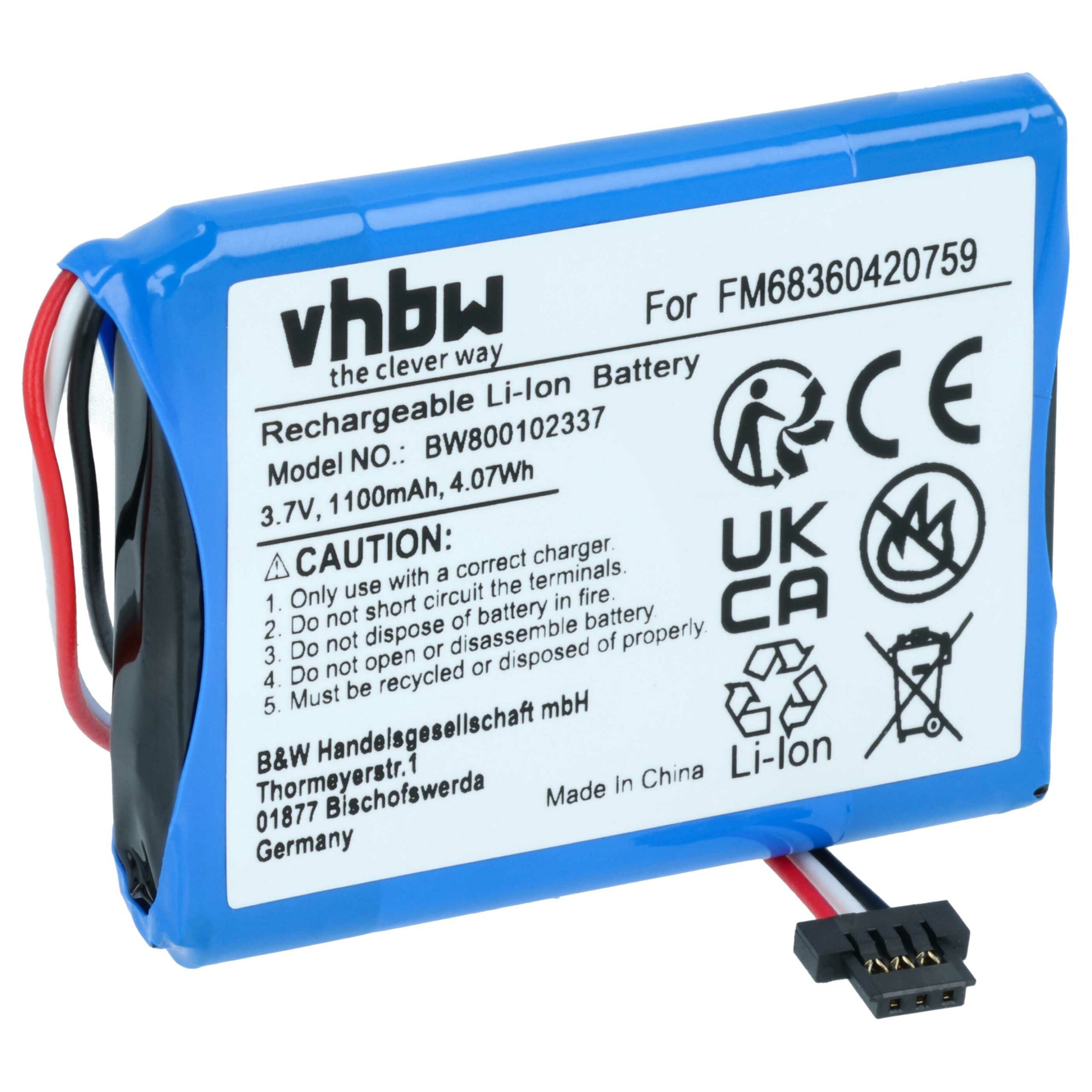 Bateria vhbw para TomTom GPS VF3, FM68360420759 - 1100mAh, 3.7V