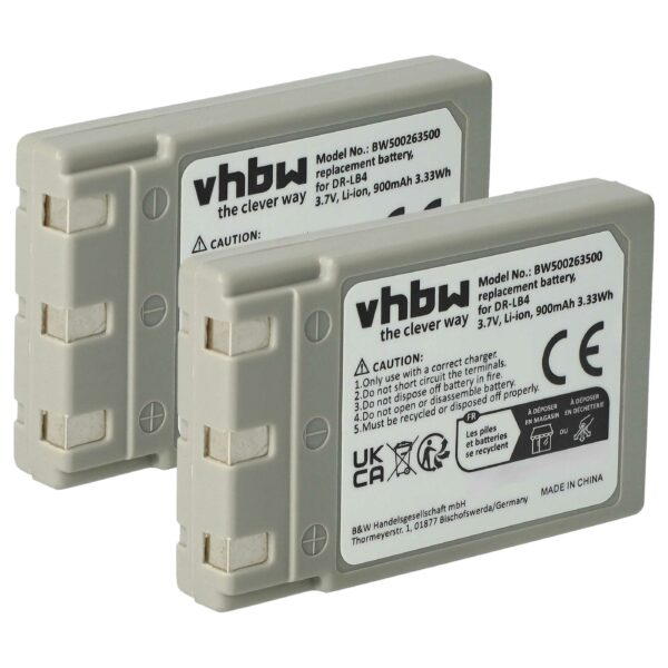 Bateria vhbw 431-XXX para Câmaras Concord - 750mAh, 3.7V, Li-Ion (Pack 2x)