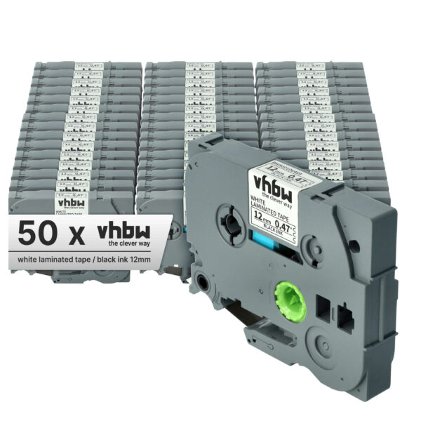 Pack 50x Fita de Etiquetas Compatível com Brother TZE-231, TZ-231 - 12 mm Preto sobre Branco