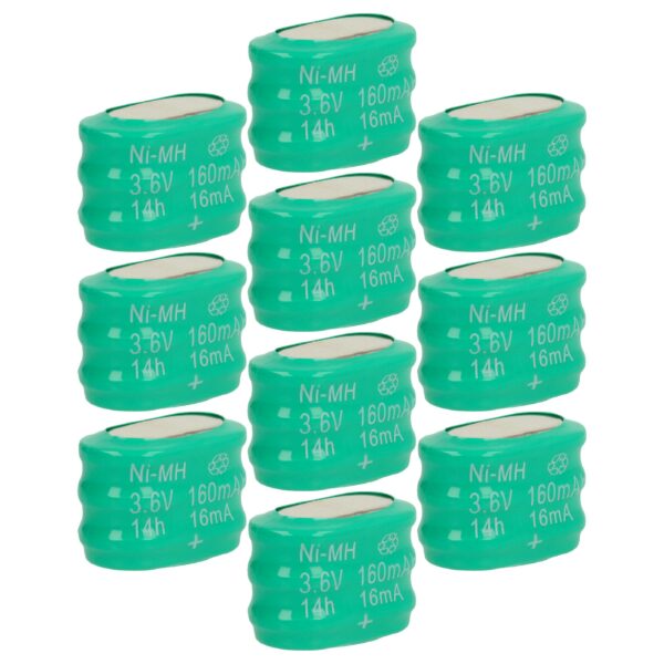 Pack 10x Pilhas Botão Recarregáveis 3/V150H 150 mAh 3.6V NiMH vhbw