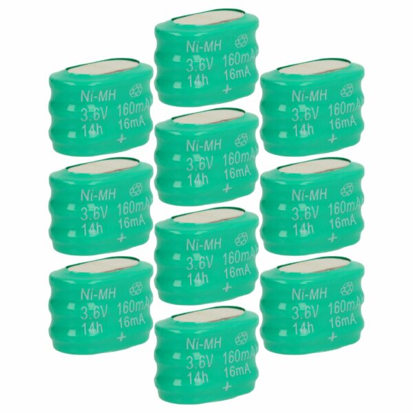 Pack 10x Pilhas Botão Recarregáveis 3/V150H 150 mAh 3.6V NiMH vhbw