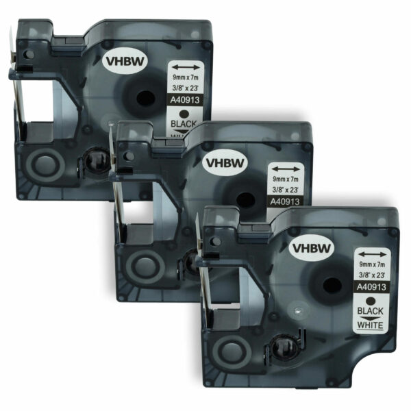 Fita de Etiquetas vhbw 3x para Dymo S0720680, 40913, D1 - 9 mm Preto sobre Branco