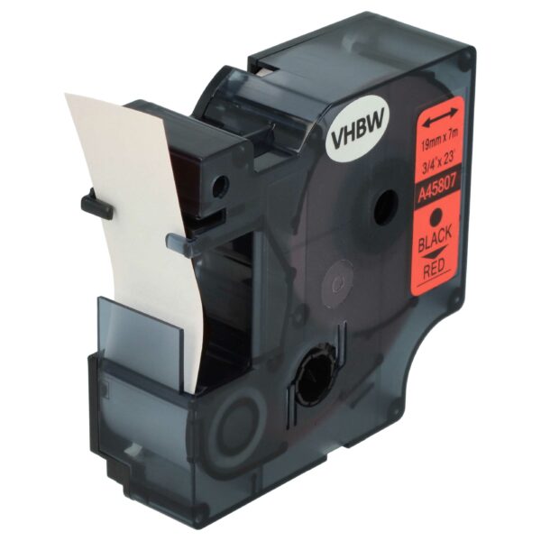 Fita de Etiquetas vhbw compatível com Dymo 45807, D1 - 19 mm Preto sobre Vermelho