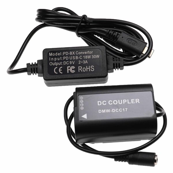 Carregador USB Panasonic DMW-AC8 com Acoplador DC - 2 m, 9 V 3.0 A vhbw