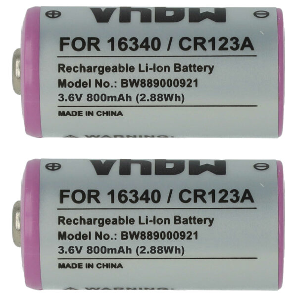 Bateria universal vhbw 2x substitui 16340, CR123A, DL123A - 800 mAh 3.6 V Li-Ion