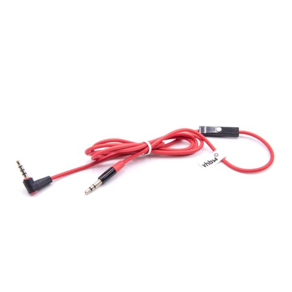 Cabo de Áudio com Microfone vhbw para Beats by Dr. Dre Solo / Studio - 120 cm - Vermelho