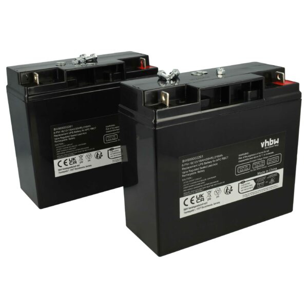 Bateria de Substituição vhbw 2x para APC UPS AP1250, AGM09, RBC7, BT12-18, RBC50 - 18000 mAh 12 V AGM