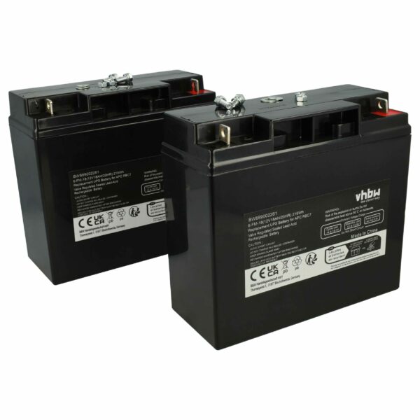 Bateria de Substituição vhbw 2x para APC UPS AP1250, AGM09, RBC7, BT12-18, RBC50 - 18000 mAh 12 V AGM