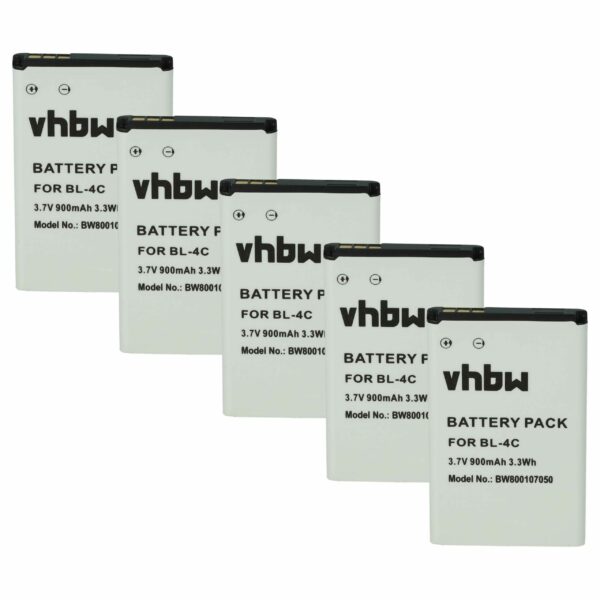 Bateria vhbw compatível com BBK BL-4C - 900 mAh 3.7 V Li-Ion (Pack 5x)