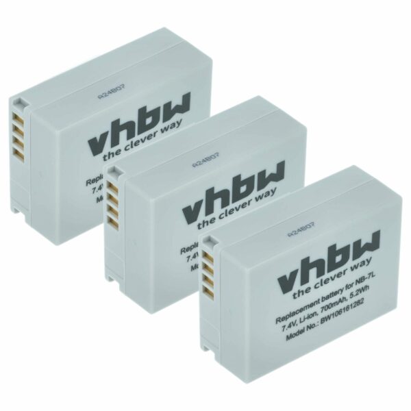 3x Bateria substitui Canon NB-7L - 700mAh, 7.2V, Li-Ion