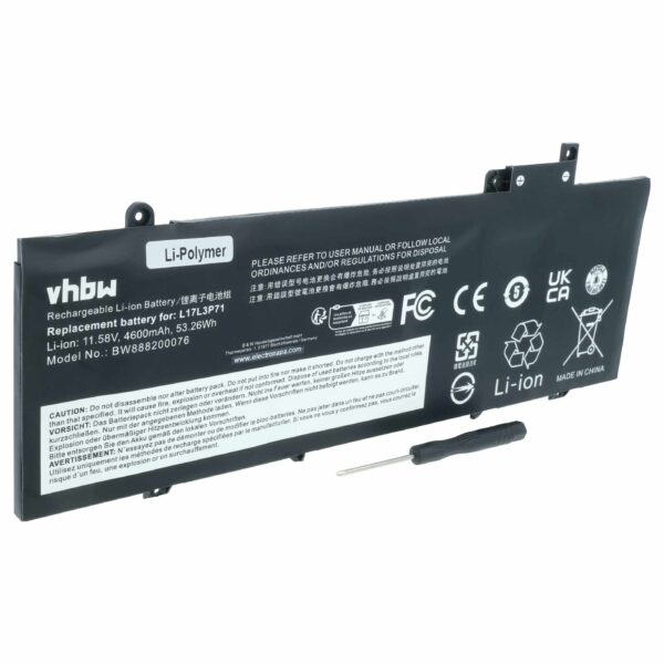 Bateria vhbw para Lenovo (01AV478, L17L3P71, 01AV479, 01AV480, L17M3P71) - 4600 mAh 11.58 V Li-polímero