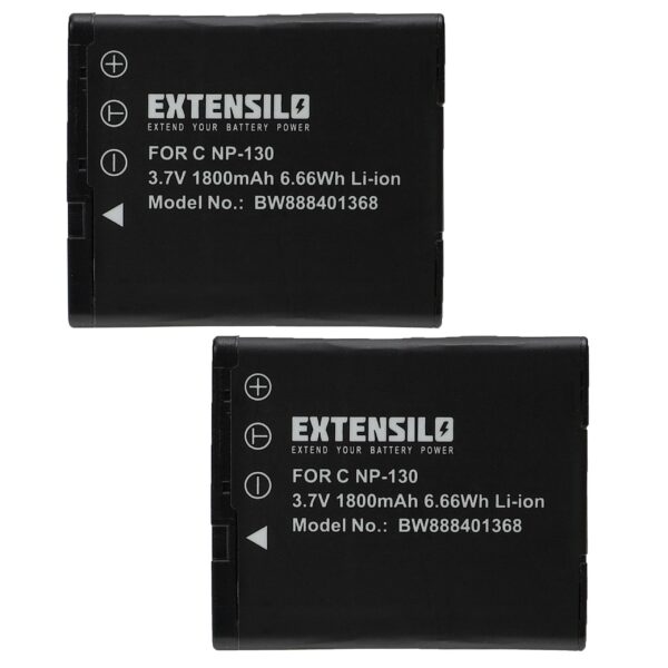 2x Bateria EXTENSILO substitui Casio NP-130, NP-130A - 1800mAh, 3.7V, Li-Ion