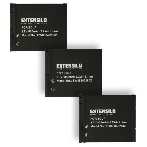3x Bateria EXTENSILO para Panasonic DMW-BCL7, DMW-BCL7E - 600mAh, 3.7V, Li-Ion