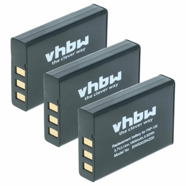 Pack 3x Baterias vhbw Compatível Aiptek ZPT-PM18 - 1600mAh, 3.7V, Li-Ion