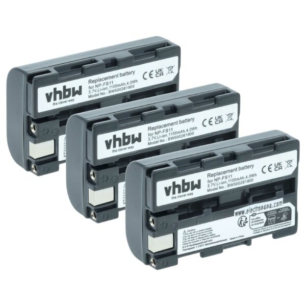 Bateria para Câmara de Vídeo Sony - Compatível com NP-FM11, NP-FS10, NP-F11, NP-FM10, NP-F10 - Pack 3x 1100 mAh 3.6V Li-Ion