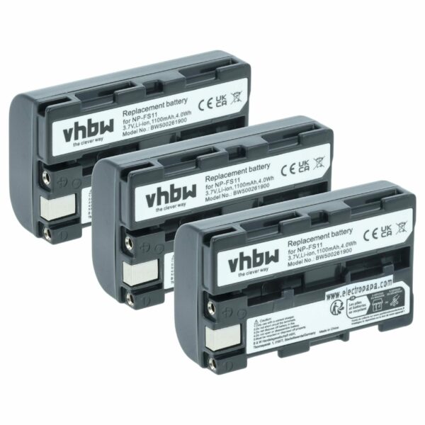 Bateria para Câmara de Vídeo Sony - Compatível com NP-FM11, NP-FS10, NP-F11, NP-FM10, NP-F10 - Pack 3x 1100 mAh 3.6V Li-Ion