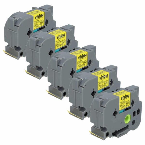 5x Fita de Etiqueta compatível com Brother TZE-S651 - 24 mm Preto sobre Amarelo, Extra Resistente