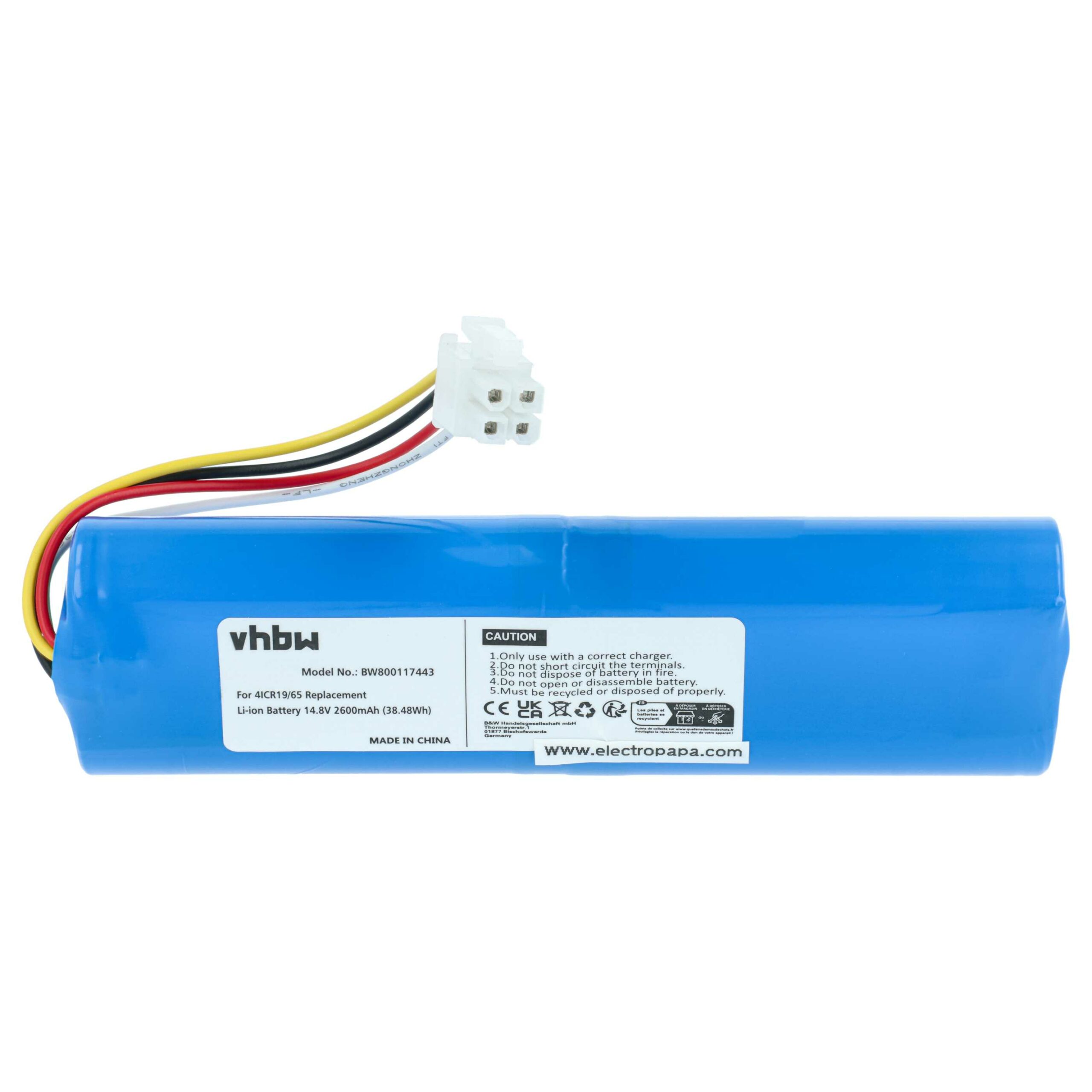 Bateria vhbw 2600mAh 14.8V Li-Ion para aspiradores Philips (substitui 4ICR19/65, CP0111/01) - Image 3