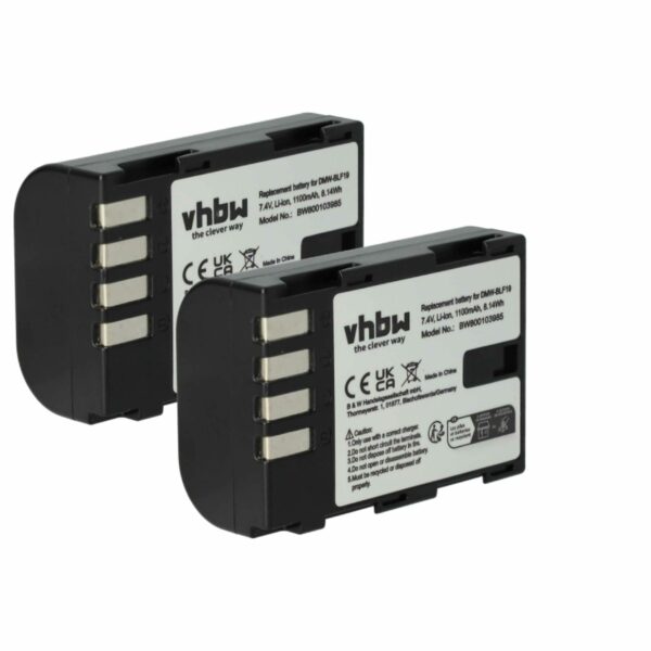 2x Bateria vhbw DMW-BLF19E, DMW-BLF19 para Panasonic - 1100mAh, 7.2V, Li-Ion