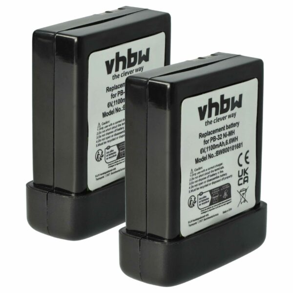 2x Bateria de Substituição vhbw para Rádios Kenwood PB-32, PB-32H, PB-33, PB-34 - 1100 mAh 6V NiMH