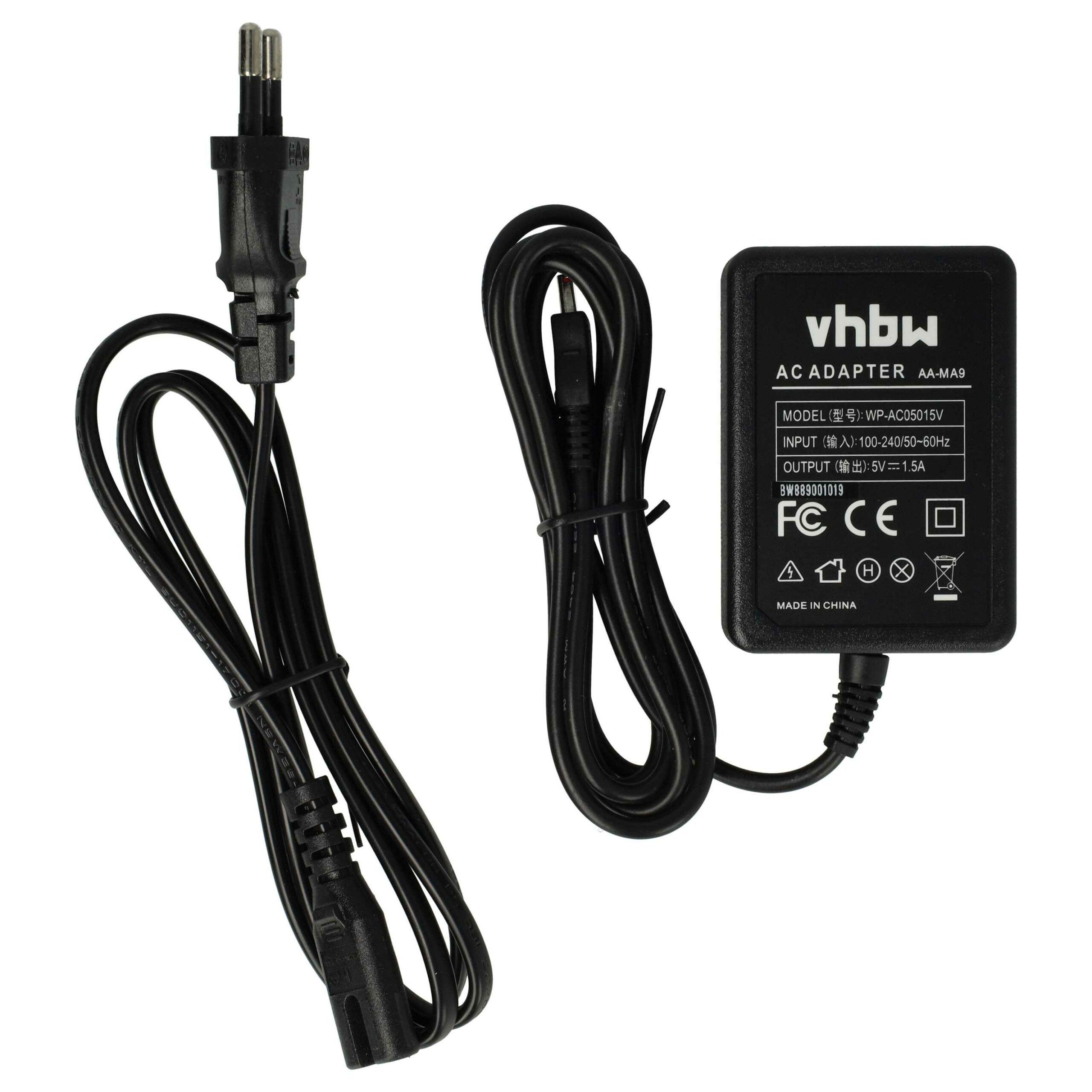 Adaptador de Alimentação vhbw Substituição AA-MA9 para Câmaras - 2 m, 5 V 1.5 A