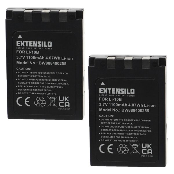 2x Baterias EXTENSILO para Olympus Li-10B, Li-12B - 1100mAh, 3.7V