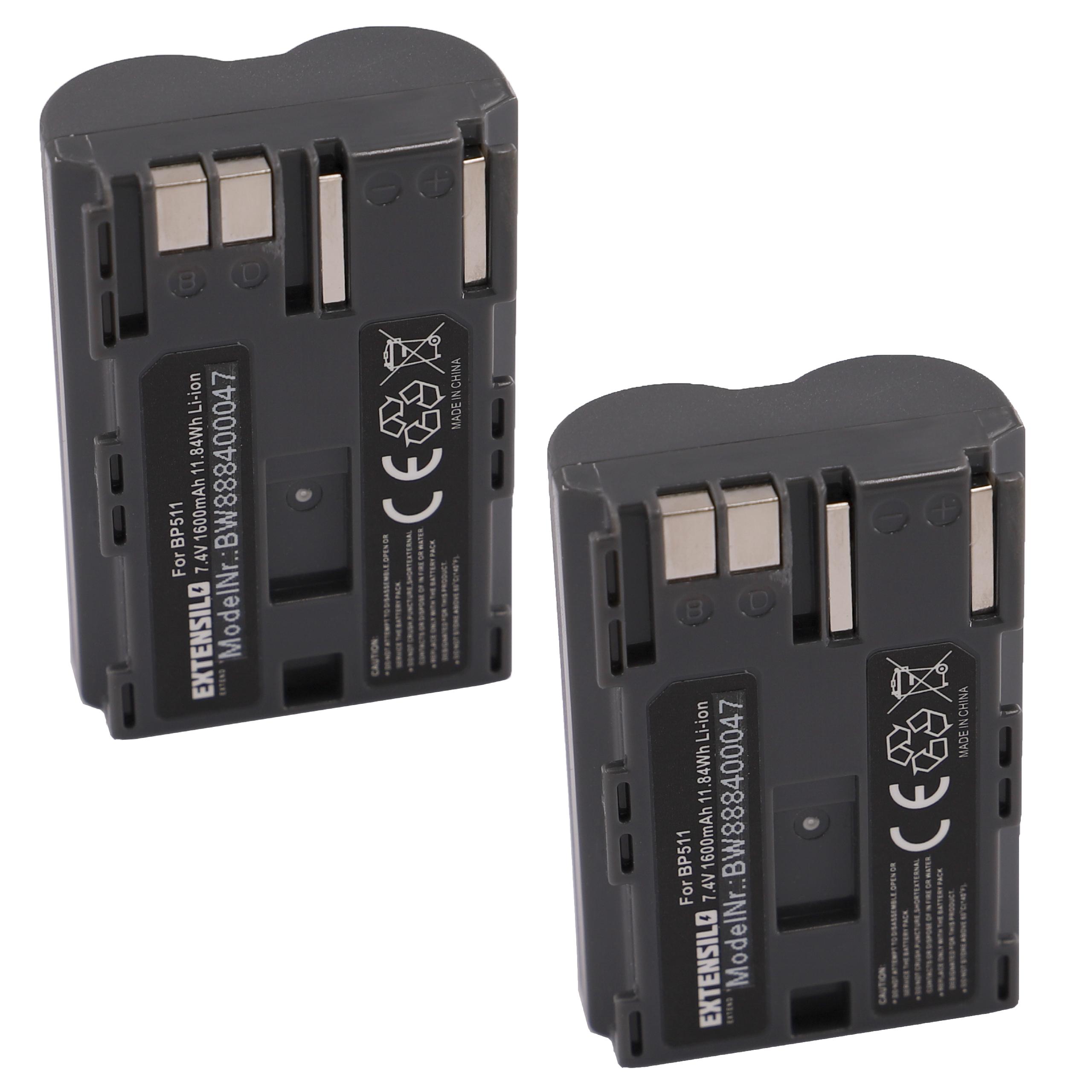 2x Bateria EXTENSILO para Canon BP-508, BP-535, BP-511A, BP-511, BP-522, BP-512, BP-514 - 1600mAh, 7.4V, Li-Ion - Image 4