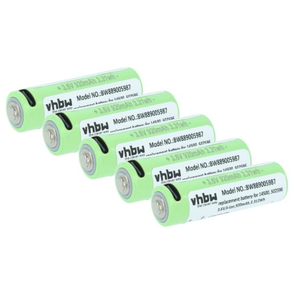 Bateria vhbw 14500 para Lanternas Ledlenser - 0.92 Ah 3.6V Li-Ion (Pack 5 unidades)