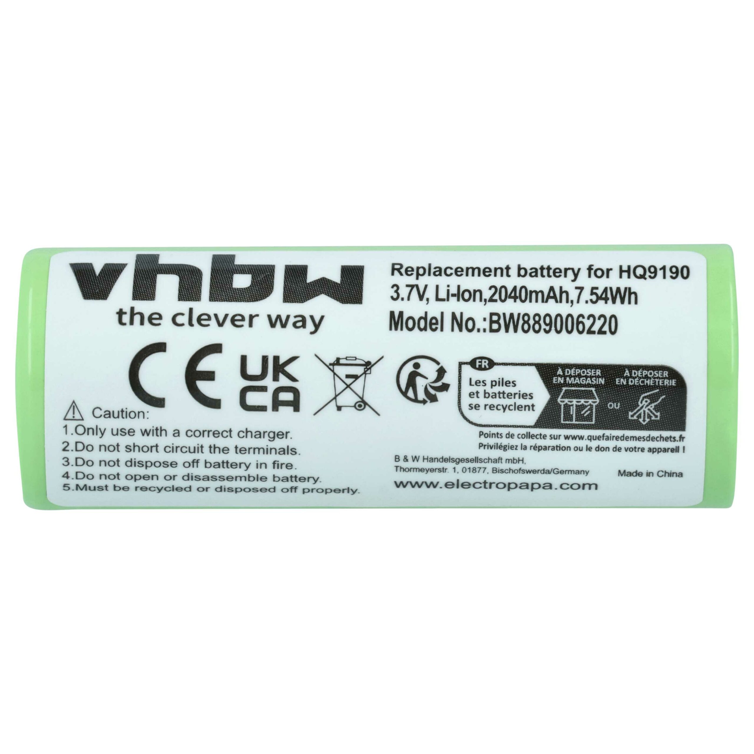 Bateria de Substituição para Barbear Elétrico Philips vhbw 2040 mAh 3.7V Li-Ion - Image 3