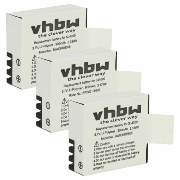 Bateria vhbw 900 mAh 3.7V Li-polymer para Câmaras de Ação EKEN e Compatíveis (Pack 3x)