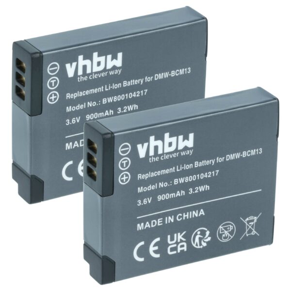 2x Bateria compatível Panasonic DMW-BCM13E, DMW-BCM13PP, DMW-BCM13 - 900mAh, 3.6V, Li-Ion vhbw