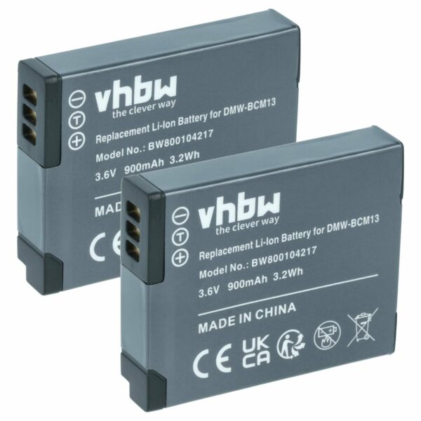 2x Bateria compatível Panasonic DMW-BCM13E, DMW-BCM13PP, DMW-BCM13 - 900mAh, 3.6V, Li-Ion vhbw