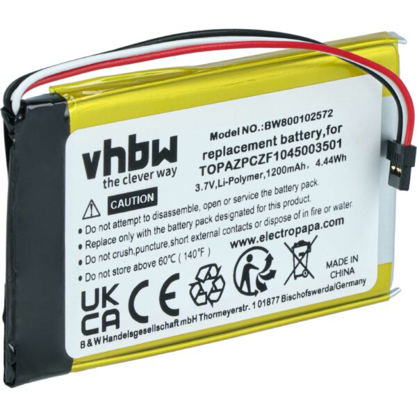 Bateria vhbw para GPS Navigon Topaz - 1200mAh, 3.7V (TOPAZPCZF1045003501)