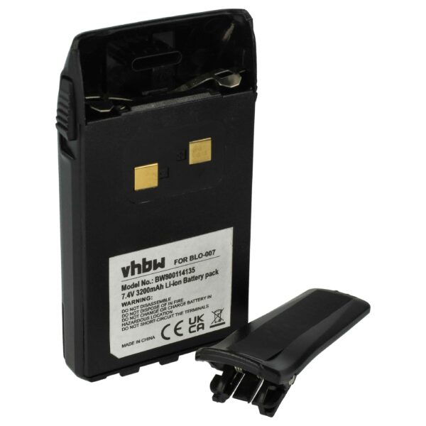 Bateria para Rádio vhbw 3200 mAh 7.4 V Li-Ion (substitui BLO-004, BLO-007, BLO-001) com mola de cinto