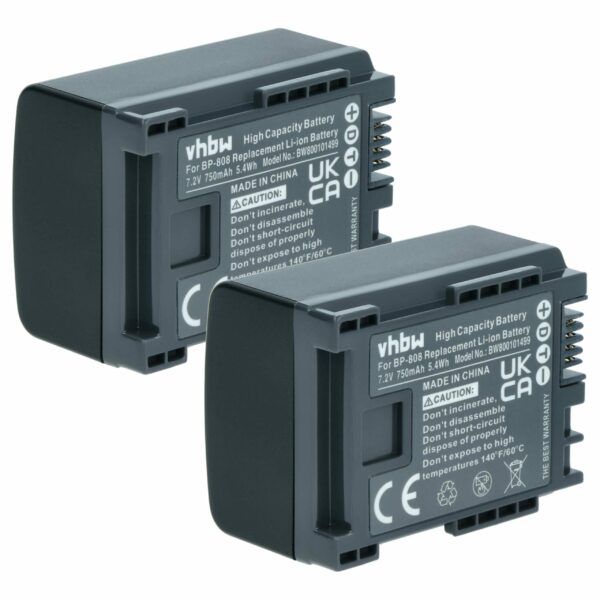 Bateria vhbw para Câmara Canon BP-808 - 750 mAh 7.2V Li-Ion (Pack 2x)