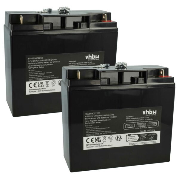 Bateria AGM 12V 20Ah para SAI vhbw - Pack de 2 Unidades (Substitui AGM10)