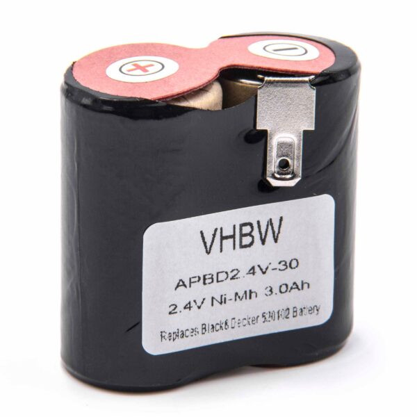 Bateria vhbw substitui Black & Decker 520102 3000mAh, 2.4V, NiMH