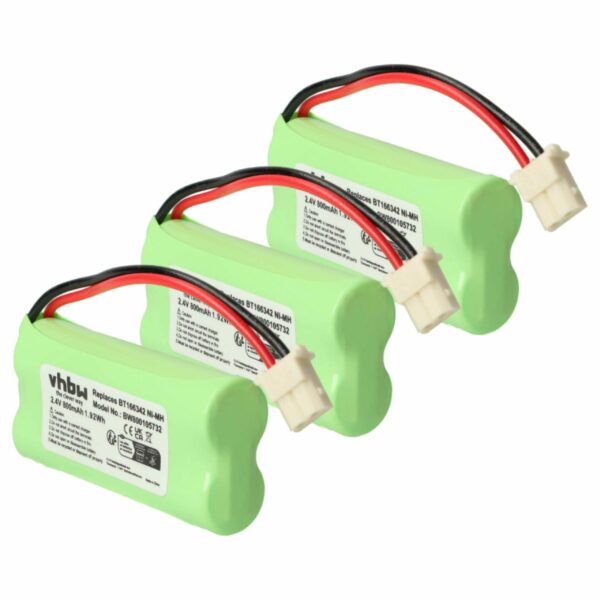 3x Bateria vhbw 800 mAh 2.4V NiMH para telefone fixo Philips, GE, Motorola - Substitui BT283342, BT183342