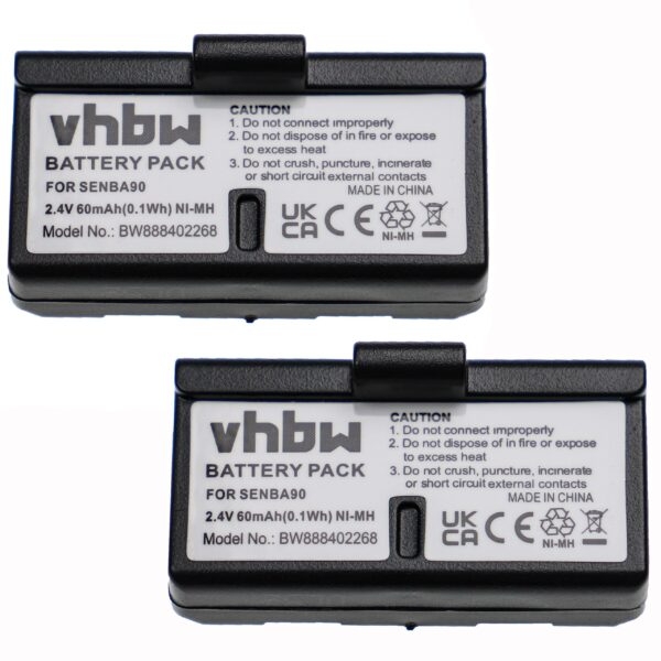 Bateria vhbw 2x para Auscultadores Sem Fios Sennheiser BA90, E90, E180 - 60 mAh 2.4 V NiMH