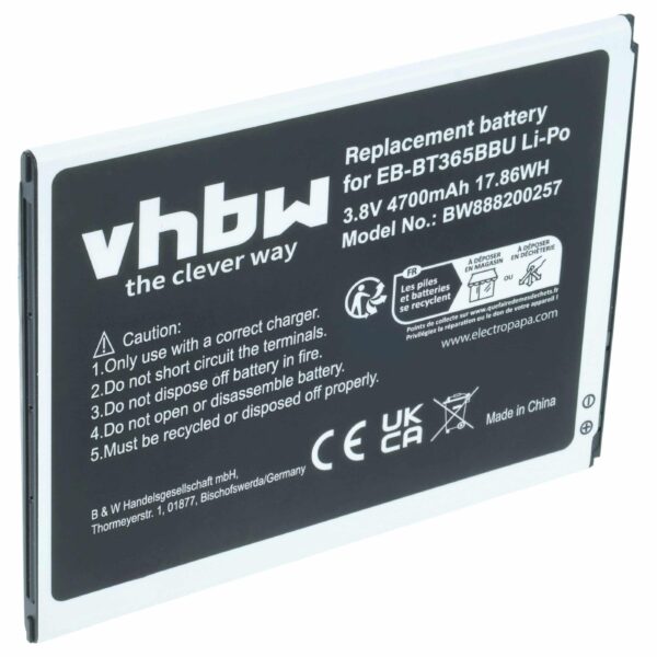 Bateria vhbw para Samsung EB-BT365BBU, EB-BT365BBC, EB-BT365BBE - 4700 mAh 3.8V Li-polymer