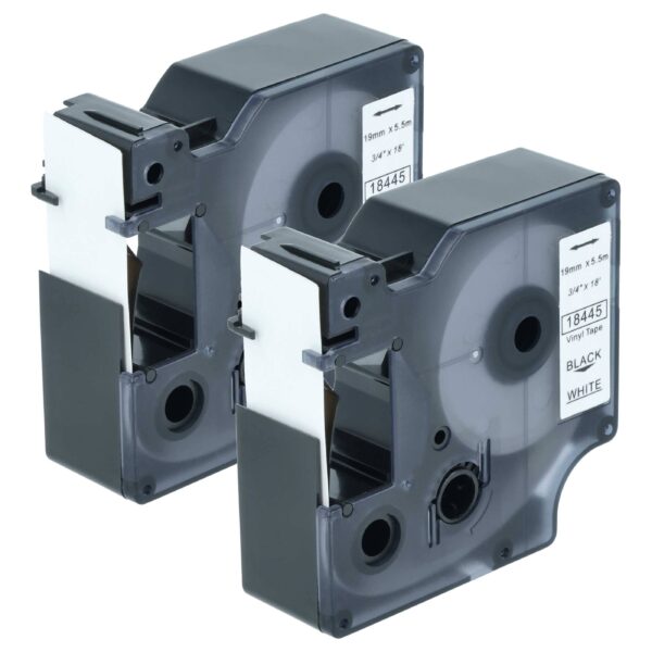 2x Fita Etiquetadora Compatível com Dymo 18445 - 19 mm Preto sobre Branco, Vinil