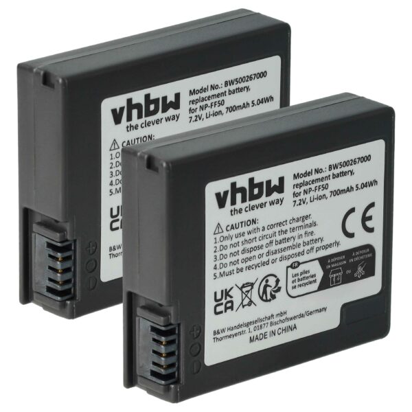 Bateria de Substituição vhbw 2x para Sony NP-FF51, NP-FF50 - 700 mAh 7.4 V Li-Ion