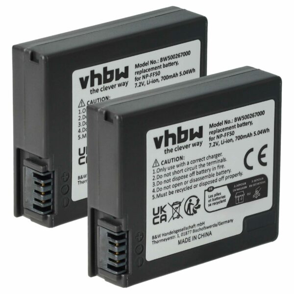 Bateria de Substituição vhbw 2x para Sony NP-FF51, NP-FF50 - 700 mAh 7.4 V Li-Ion