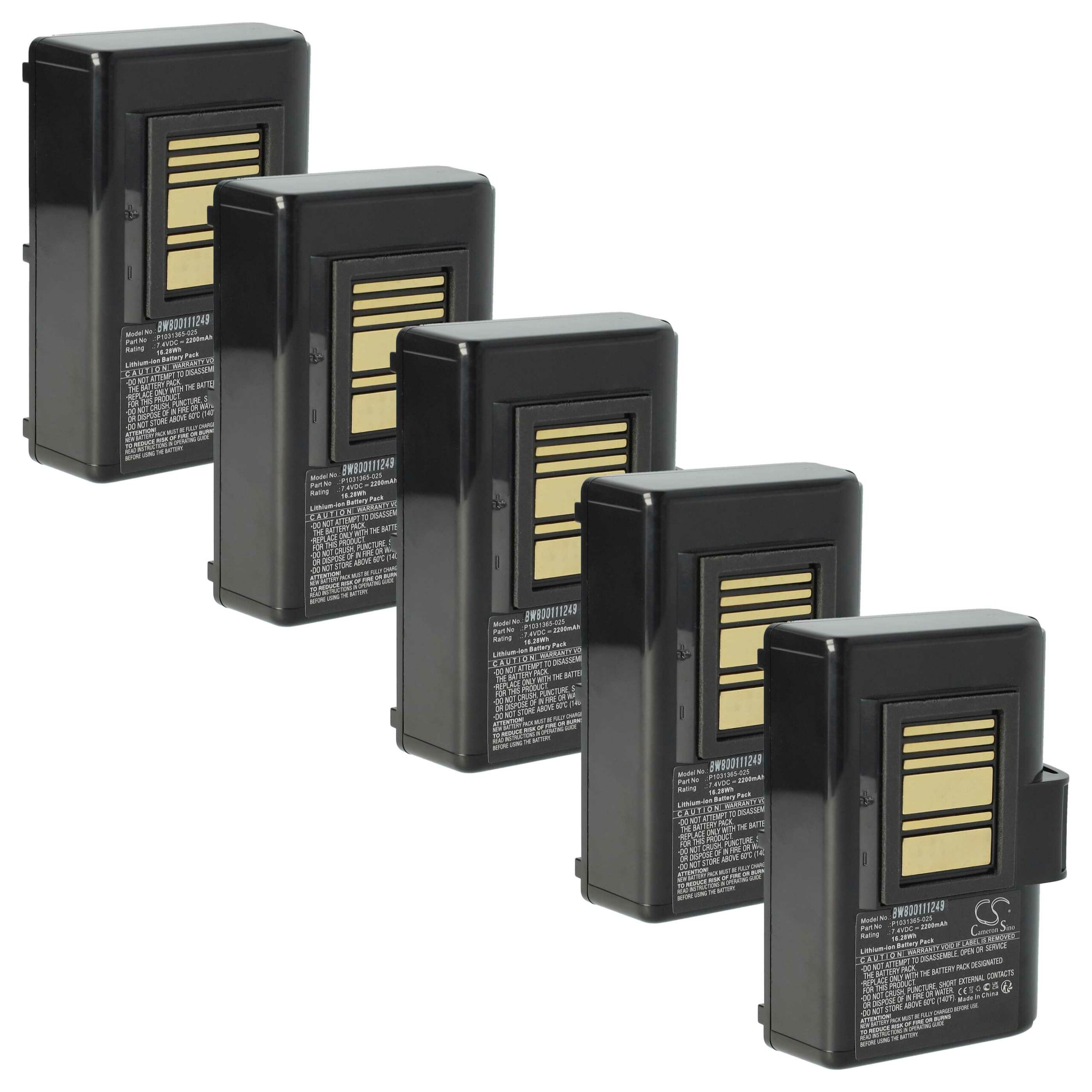 Bateria vhbw para Impressora Zebra - 5 Unidades, 2200 mAh, 7.4 V Li-Ion