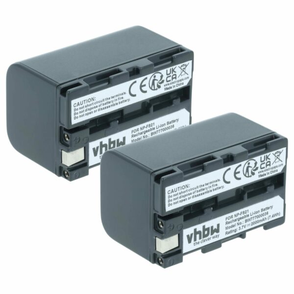 Bateria vhbw 2x para Câmaras de Vídeo Sony - NP-FM11, NP-FS10, NP-F11, NP-FM10, NP-F10 - 2000 mAh 3.6V Li-Ion