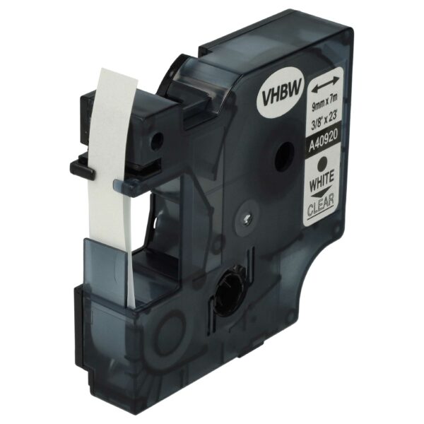 Fita de Etiquetas compatível com Dymo D1 40920 - 9 mm Branco sobre Transparente