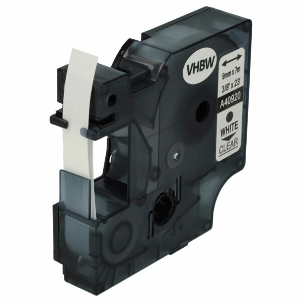 Fita de Etiquetas compatível com Dymo D1 40920 - 9 mm Branco sobre Transparente