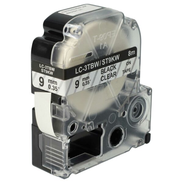 Fita de Etiquetas compatível com Epson LC-3TBW - 9 mm Preto sobre Transparente