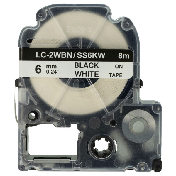 Fita de Etiquetas vhbw Substitui Epson LC-2WBN - 6 mm Preto sobre Branco