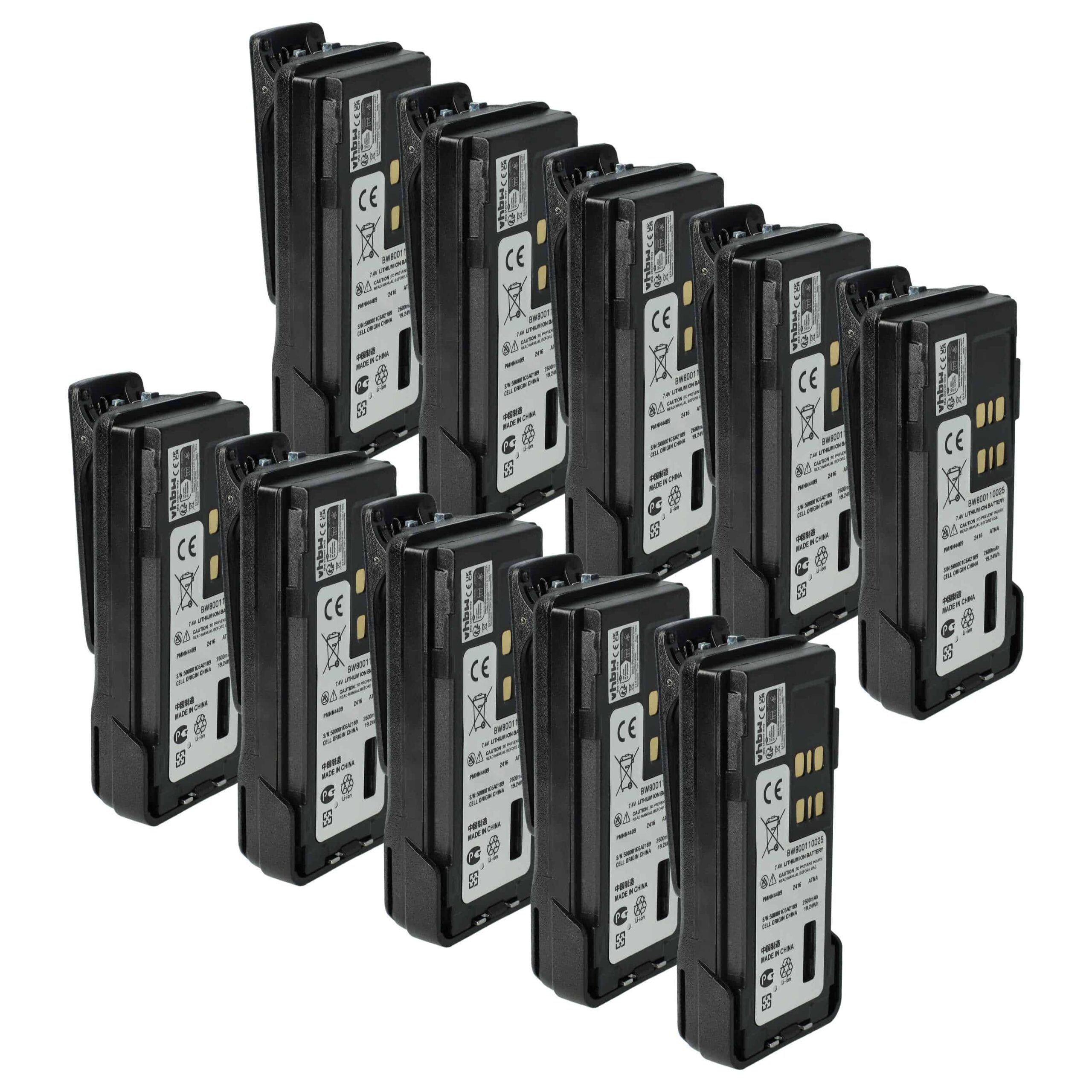 Bateria vhbw 10x para Rádio Motorola PMNN4406 - 2600 mAh 7.4 V Li-Ion + Clip de Correia